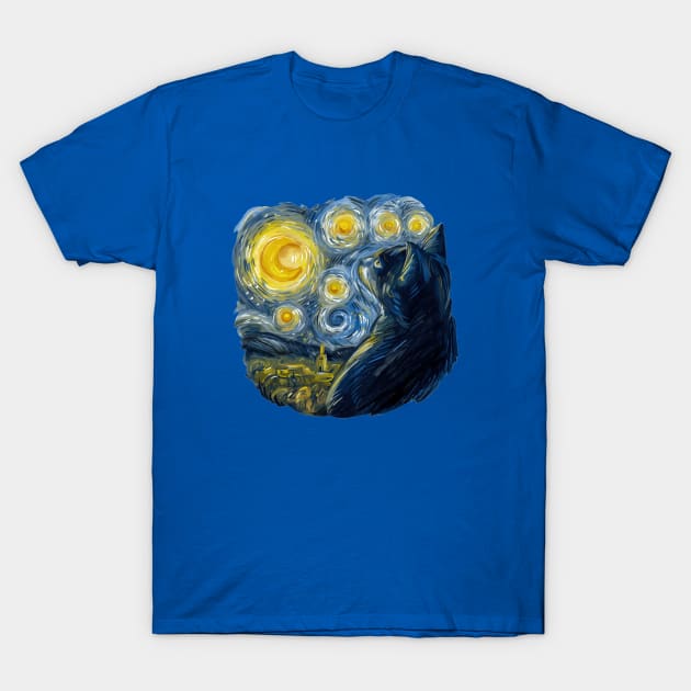 Cat in Van Gogh world T-Shirt by Catfactory